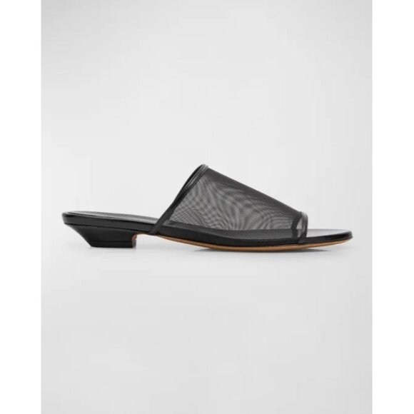 KHAITE Marion Slide Flat Sandals Black Mesh